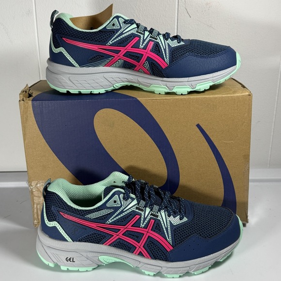 Asics Gel Venture 8 Shoes Womens Size 8 Blue Pink Trail Running Wide Ortholite - Picture 1 of 12